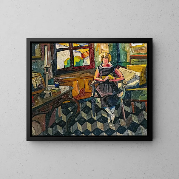Luce lezend in Rabastens - Georges Gaudion — ingelijst kunstwerk aan de muur