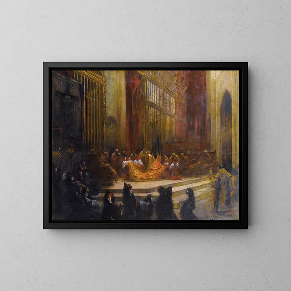 Elegante in een Spaanse kerk - Georges Jules Victor Clairin — ingelijst kunstwerk aan de muur