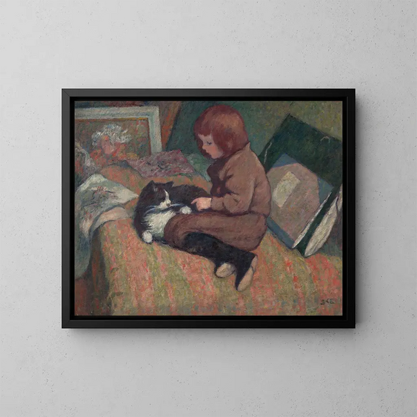 L'Enfant au chat - Georges d'Espagnat — ingelijst kunstwerk aan de muur