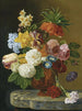 Een stilleven met rozen, pioenen, tulpen, narcissen, kruiskruid en andere bloemen in een vaas - Georgius Jacobus Johannes van Os — weergave van het kunstwerk