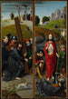 Christus die het kruis draagt met de Kruisiging, de Opstanding met de pelgrims van Emmaüs - Gerard David — weergave van het kunstwerk
