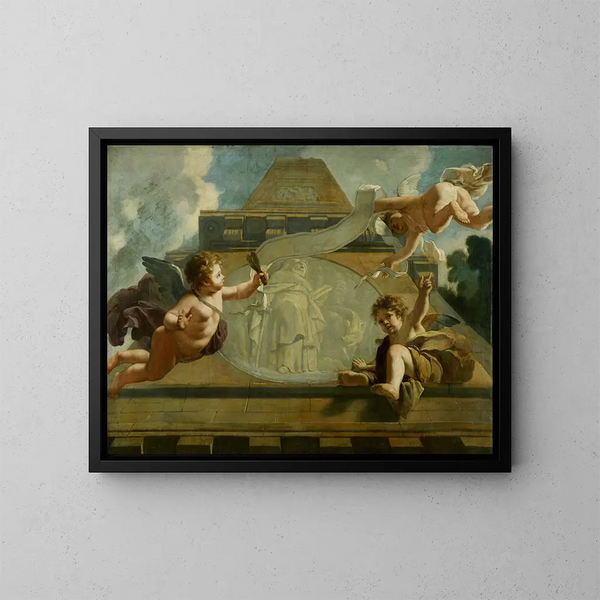 Sint-Antonius de Hermitaat, allegorische voorstelling van de zorg voor lepra-patiënten en onschuldigen - Gerard de Lairesse — ingelijst kunstwerk aan de muur