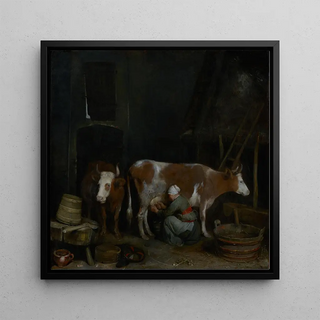 Gerard ter Borch - A Maid Milking a Cow in a Barn.webp