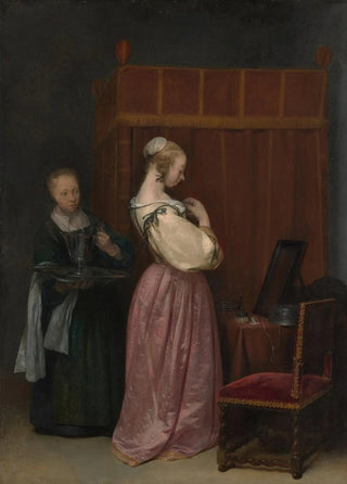 Gerard ter Borch - A Young Woman at Her Toilet with a Maid.webp
