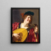 Een vrouw die een luit bespeelt - Gerard van Honthorst — ingelijst kunstwerk aan de muur