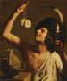 Een jonge man die een brandende kaars vasthoudt en een fles scamorza-kaas naast hem - Gerard van Honthorst — weergave van het kunstwerk