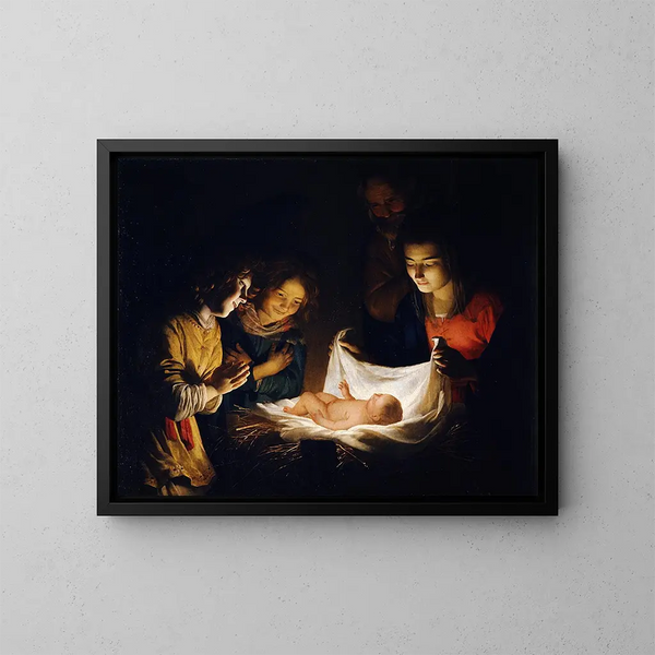 Aanbidding van het Kind - Gerard van Honthorst — ingelijst kunstwerk aan de muur
