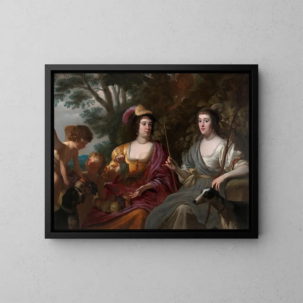 van het dubbele portret van Amalia van Solms en Charlotte de La Trmolle - Gerard van Honthorst — ingelijst kunstwerk aan de muur