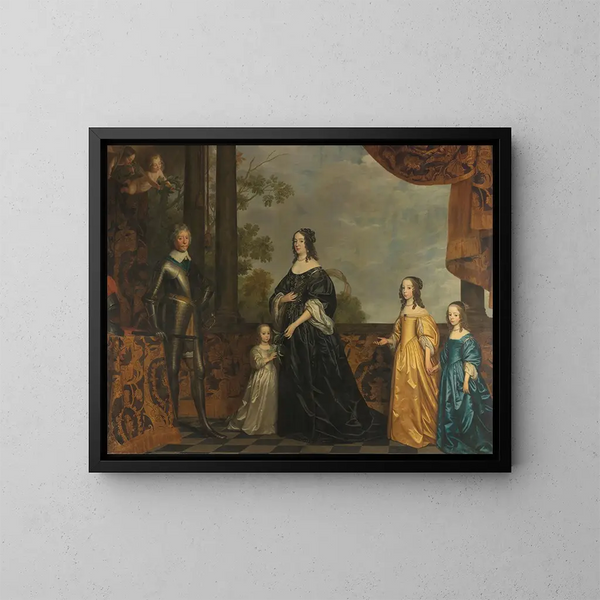 van Frédéric Henri, zijn echtgenote Amélie de Solms en hun drie jongste dochters - Gerard van Honthorst — ingelijst kunstwerk aan de muur