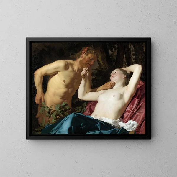 Satyr en Nimf - Gerard van Honthorst — ingelijst kunstwerk aan de muur