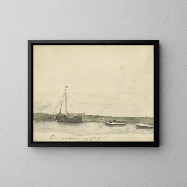 Boten in de haven van Katwijk aan Zee - Gerhard Munthe — ingelijst kunstwerk aan de muur