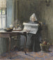 Binnenkant met een vrouw die de krant leest - Gerke Henkes — weergave van het kunstwerk
