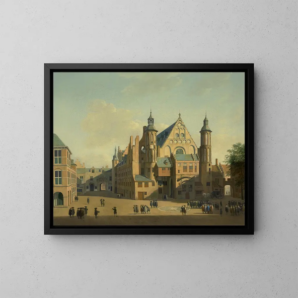 Het Binnenhof met de Ridderzaal in Den Haag - Gerrit Adriaensz Berckheyde — ingelijst kunstwerk aan de muur