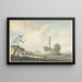 Landschapschilderij bij de duinen met een kilometermarkering en twee wandelaars - Gerrit Toorenburgh — ingelijst kunstwerk aan de muur