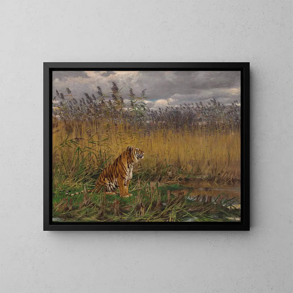 van een tijger in een landschap - Géza Vastagh — ingelijst kunstwerk aan de muur