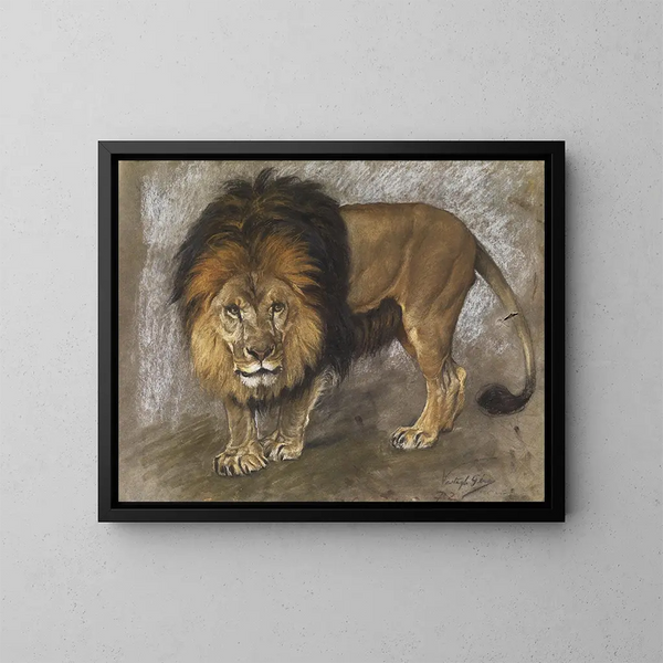 Leeuw wandelend - Géza Vastagh — ingelijst kunstwerk aan de muur