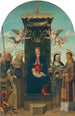 De Maagd met Kind in majesteit met de heiligen Michaël, Bernardin van Siena, Clara en Stefanus - Gian Giacomo d'Alladio — weergave van het kunstwerk