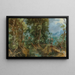 Landscape painting of an extensive wooded scene with a village and a city beyond the mountains - Gillis van Coninxloo — framed artwork on a wall