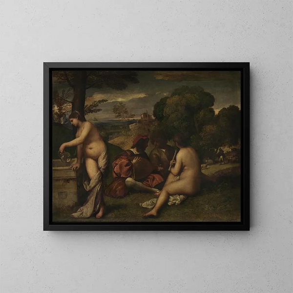 Concert pastoral - Giorgione — ingelijst kunstwerk aan de muur