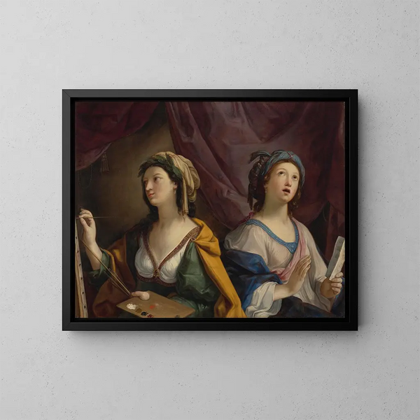 Allegorie van schilderkunst en muziek - Giovanni Andrea Sirani — ingelijst kunstwerk aan de muur