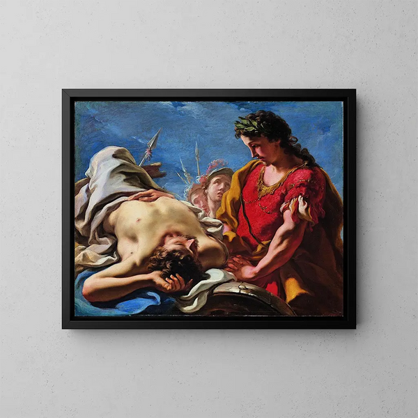 Alexandre voor het lichaam van de overledene Darius - Giovanni Antonio Pellegrini — ingelijst kunstwerk aan de muur