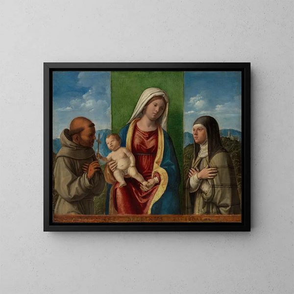 van het Madonna met Kind met de heiligen Franciscus en Clara - Giovanni Battista Cima da Conegliano — ingelijst kunstwerk aan de muur