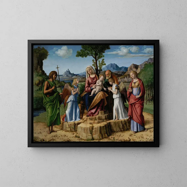De rust tijdens de vlucht naar Egypte - Giovanni Battista Cima da Conegliano — ingelijst kunstwerk aan de muur
