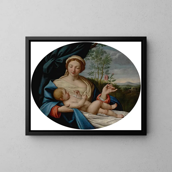 Vierge à l'Enfant avec la rose - Giovanni Battista Salvi da Sassoferrato — ingelijst kunstwerk aan de muur