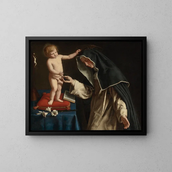 Sint Catharina van Siena die de doornenkroon ontvangt van het Kind Jezus - Giovanni Battista Salvi da Sassoferrato — ingelijst kunstwerk aan de muur