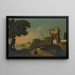 Landschap met Italiaanse figuren die een versterkte stad aan de waterkant binnenwandelen - Giovanni Migliara — ingelijst kunstwerk aan de muur