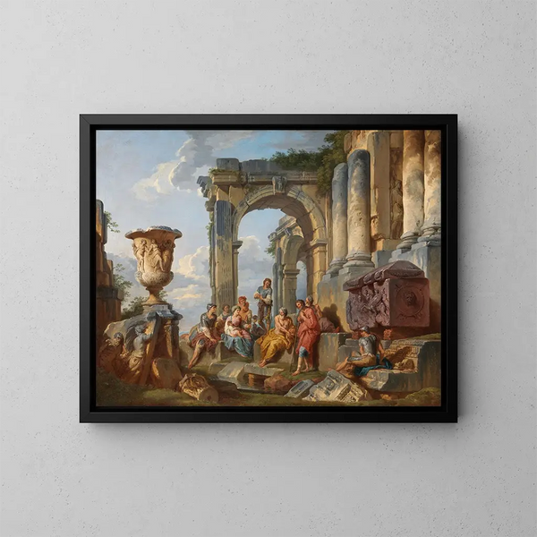 Een caprice met Sint-Pieter die predikt aan de Romeinen - Giovanni Paolo Panini — ingelijst kunstwerk aan de muur
