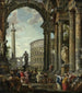 Een architectonisch fantasie met de filosoof Diogenes en andere personages - Giovanni Paolo Panini — weergave van het kunstwerk
