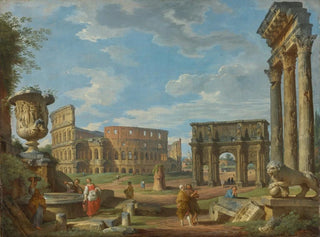 Giovanni Paolo Panini - Capriccio Of Roman Monuments With The Colosseum And Arch Of Constantine.webp