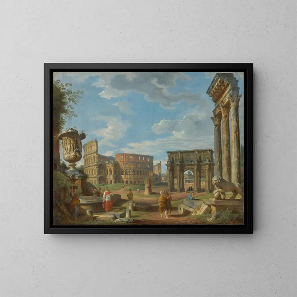 Caprice sur les monuments romains avec le Colisée et l'arc de Constantin - Giovanni Paolo Panini — ingelijst kunstwerk aan de muur