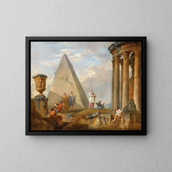 van Ruïnes met een vrouw die predikt - Giovanni Paolo Panini — ingelijst kunstwerk aan de muur
