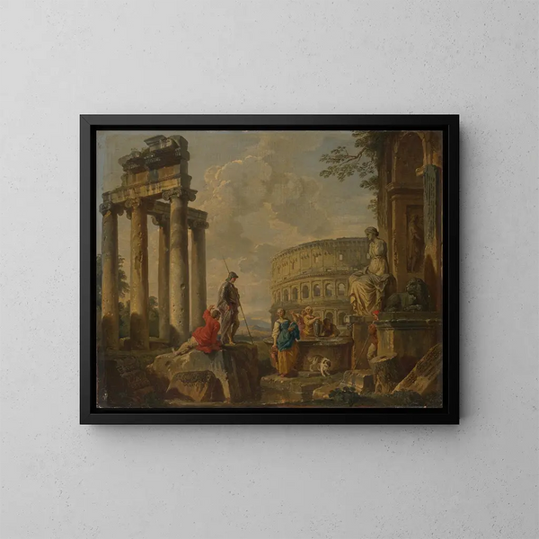 van het Colosseum tussen de Romeinse ruïnes - Giovanni Paolo Panini — ingelijst kunstwerk aan de muur