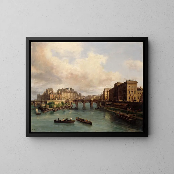 L'île de la Cité en de Quai Conti gezien vanaf de Kunstbrug - Giuseppe Canella — ingelijst kunstwerk aan de muur