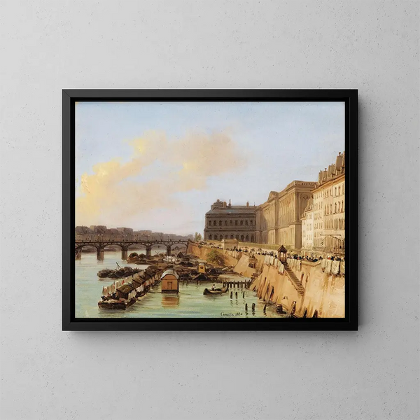 Parijs, uitzicht op de kunst- en het Louvre-bruggetje - Giuseppe Canella — ingelijst kunstwerk aan de muur