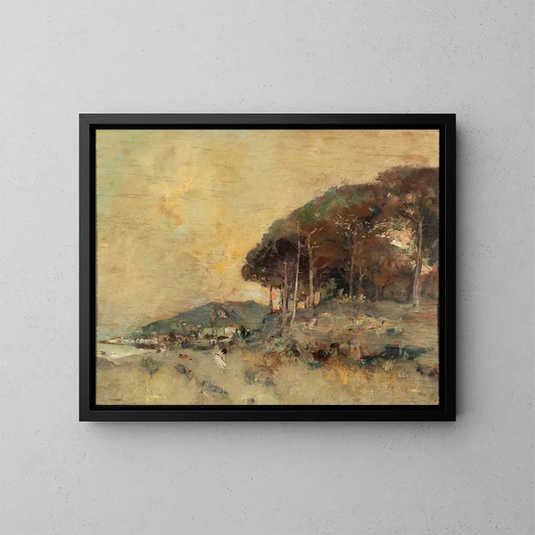 Middellandse Zee kust bij zonsondergang - Giuseppe Casciaro — ingelijst kunstwerk aan de muur