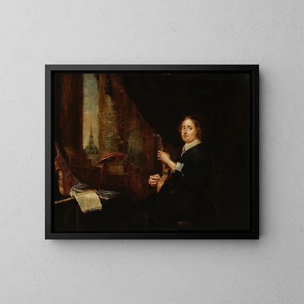 Portret van een man met een citer - Gonzales Coques — ingelijst kunstwerk aan de muur