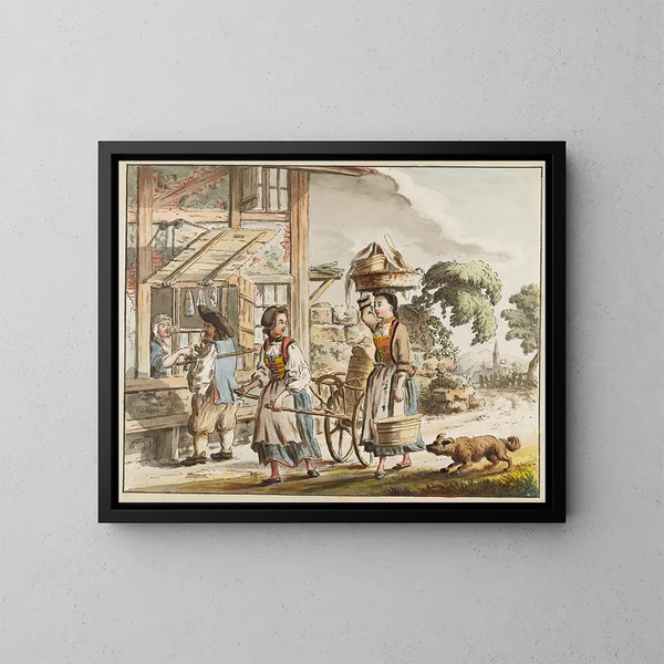 Twee Berner Melksters - Gottfried Locher — ingelijst kunstwerk aan de muur