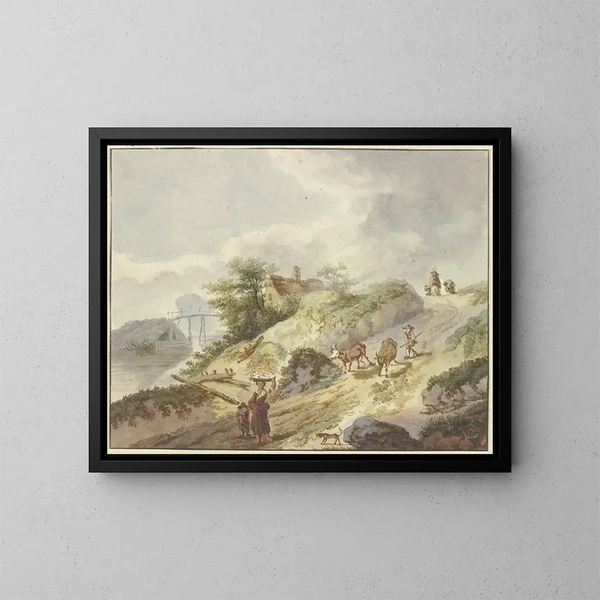 van een boer die zijn koeien naar beneden de berg af leidt - Gottlieb Welt — ingelijst kunstwerk aan de muur
