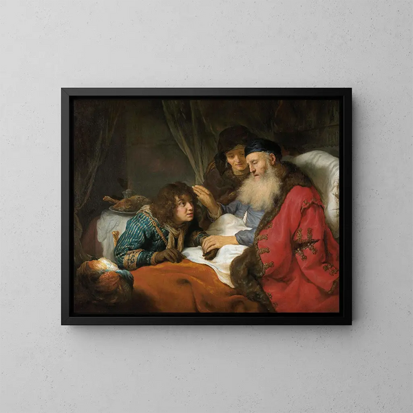 De zegen van Jacob door Isaac - Govert Flinck — ingelijst kunstwerk aan de muur