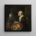 Genade vóór het diner, een oud stel zit aan een tafel - Abraham Van Dijck — ingelijst kunstwerk aan de muur