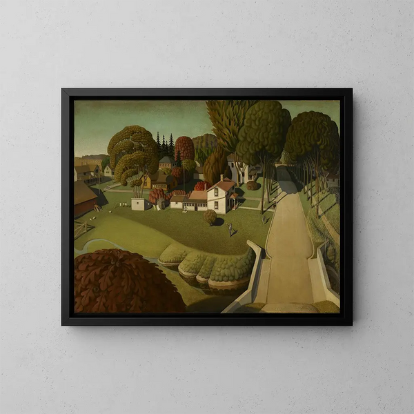 De geboorteplaats van Herbert Hoover, West Branch, Iowa - Grant Wood — ingelijst kunstwerk aan de muur