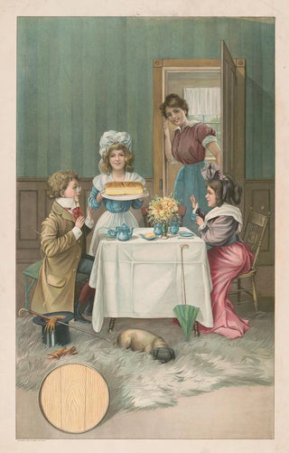 Gray Litho Co - Interior scene with children having tea and being served bread.webp