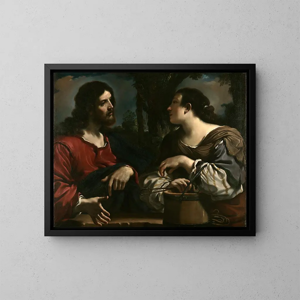 De Christus en de vrouw van Samaria - Guercino — ingelijst kunstwerk aan de muur