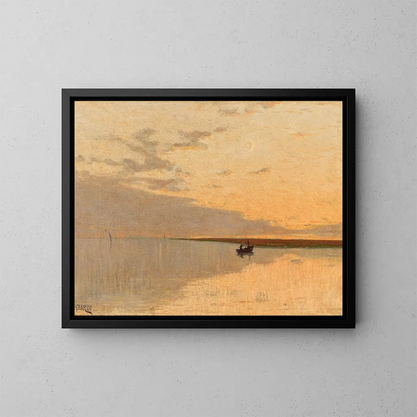 Scheepje bij zonsondergang - Guglielmo Ciardi — ingelijst kunstwerk aan de muur
