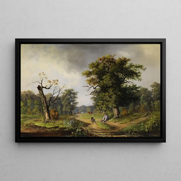 Guido Hampe - Cowherd at the rest at the forest edge.webp