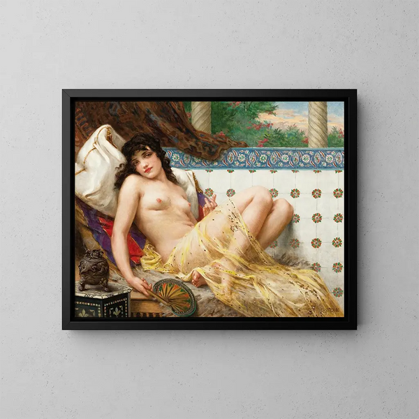 Odalisque met waaier - Guillaume Seignac — ingelijst kunstwerk aan de muur
